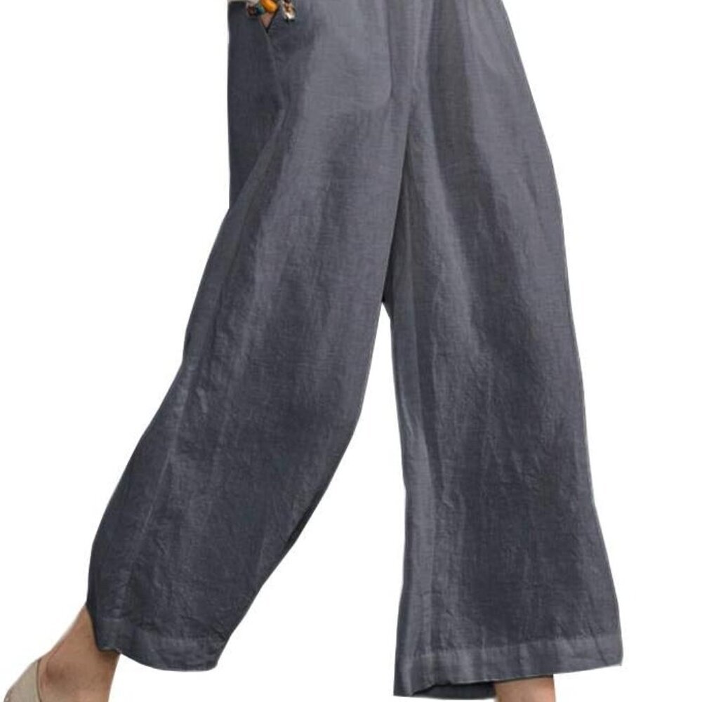 Womens Cotton Cropped Pants Loose Fit Wide Leg Capri Casual Plus Size Elastic Wa